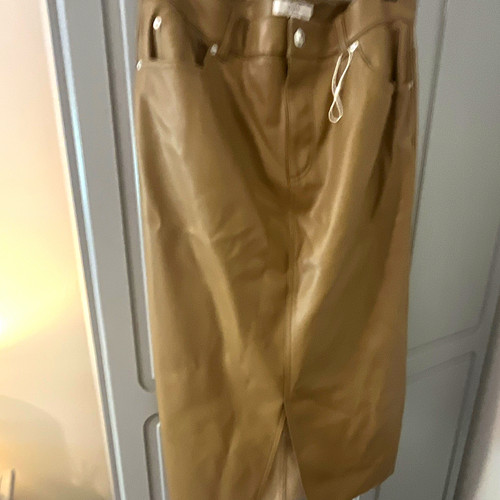Beige faux leather midi - m&s,